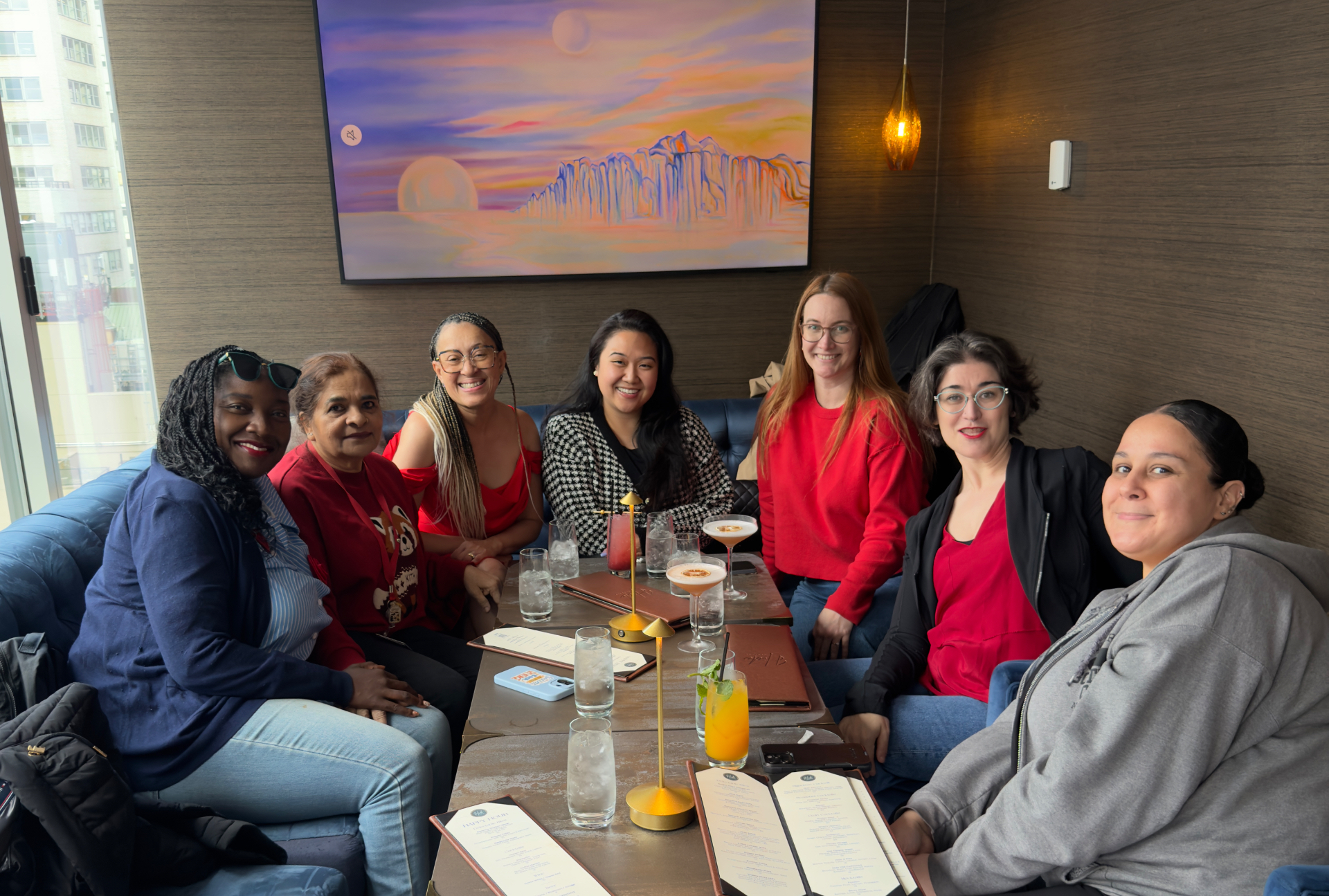 CWA delegates gathered on a rooftop for a meetup dinner.