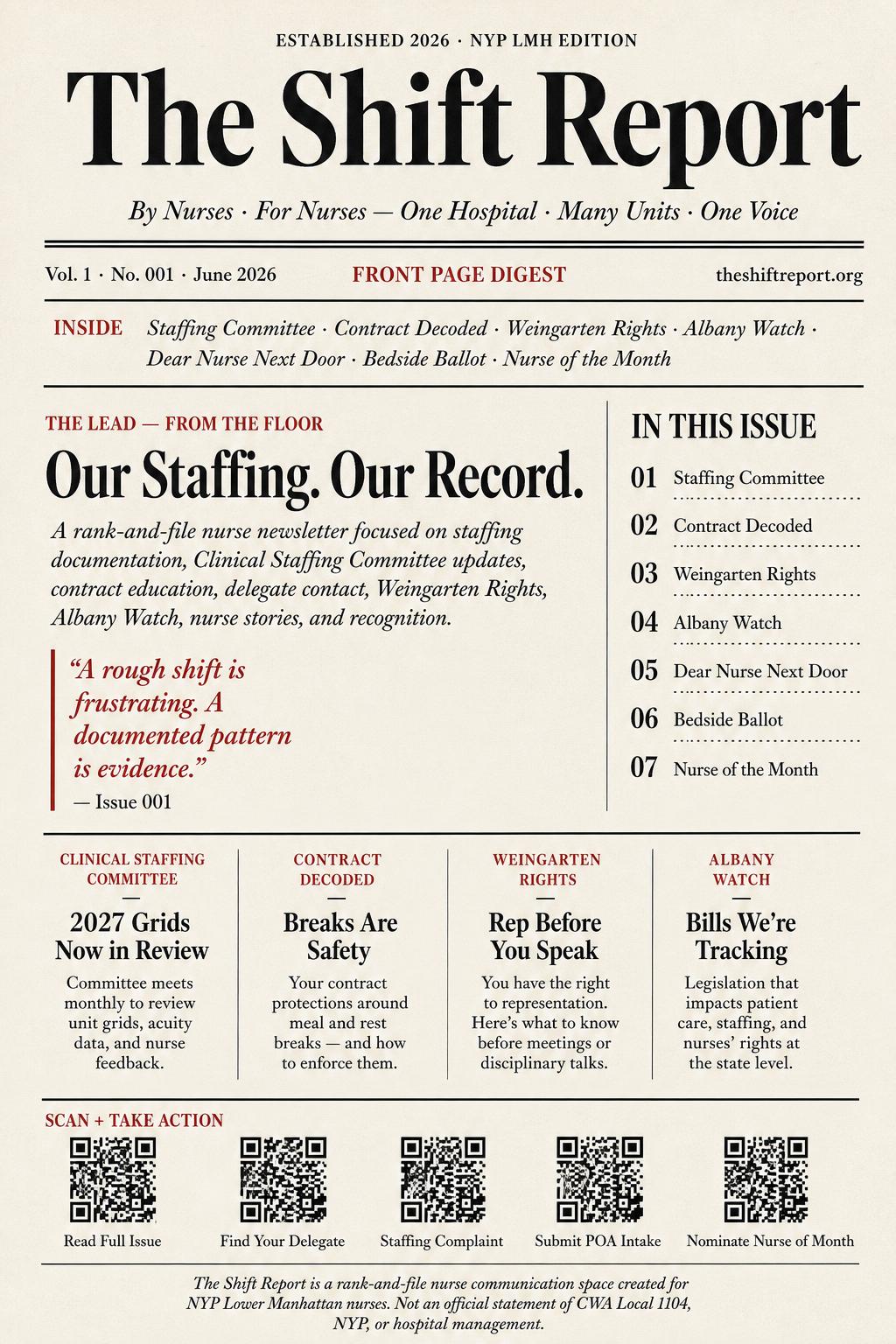 Preview of The Shift Report Issue 001: Our Staffing. Our Record.